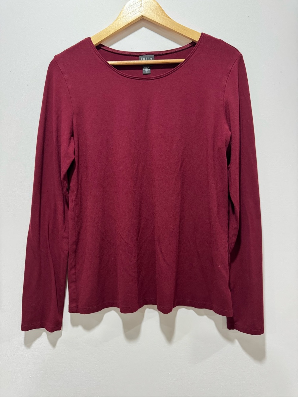 Eileen Fisher Crew Neck Tee Burgundy Red Classic Relaxed Boxy Long Sleeve Top M